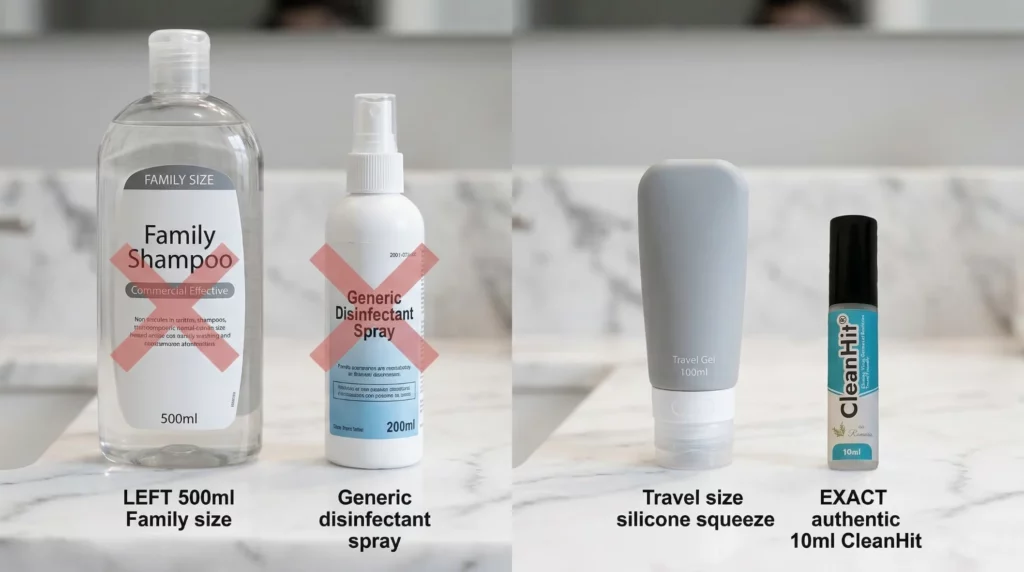 Trousse toilette avion 100ml : Depuis 2006, la réglementation aérienne impose des restrictions strictes sur les liquides en cabine : CleanHit® 10 ml de désinfection.